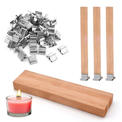 50uds Mechas de Madera Velas, 13x1,3cm Mechas de Madera Crepitantes con 50uds Mechas de Madera para Hacer Velas para Hacer Velas Perfumadas Caseras