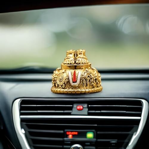 Image of S2S Gold Art India Lord Balaji Charan Paduka 24kt Gold Matte Finish 2 Inch | Vishnu Paduka with Shanku Chakra Namam for Pooja Room, Car & Gifting