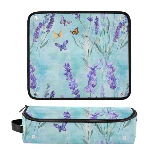 Bolsa de viaje resistente al calor para herramientas de cabello Rustic Lavender Turquoise con tapete resistente al calor impermeable miniatura 3