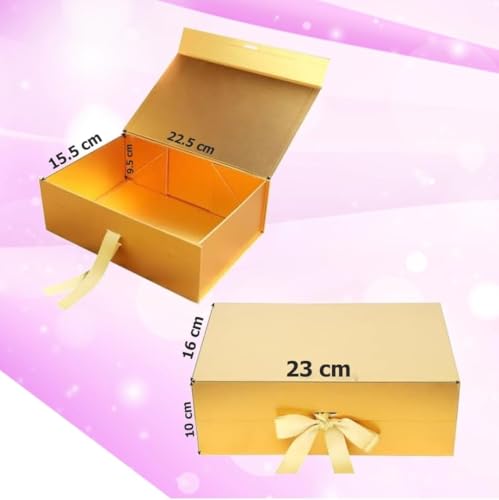 Image of Awestuffs Premium Golden Gift Boxes for Gift Packaging, Reusable Decorative Gift Boxes (23 x 16 x 10 cm) for Hampers, Weddings, Birthdays, Festivals & Corporate Gifts (Pack of 6)