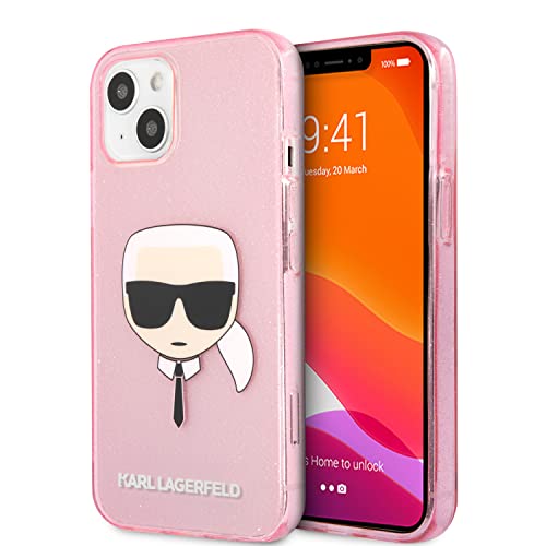 KARL LAGERFELD KLHCP13XKHTUGLP Case for iPhone 13 Pro Max 6.7 Inches Pink Glitter Karl's Head