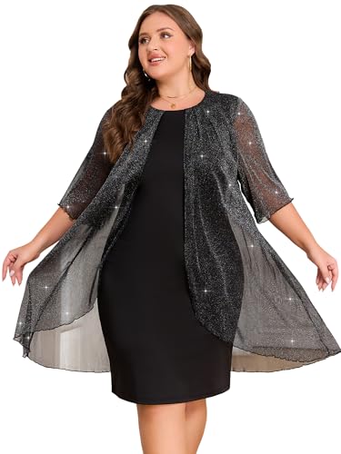 ZNU Plus Size Women Elegant Wedding Guest Mesh Dress Formal Gowns - 2025 Cocktail Party Midi Dress Half Sleeve