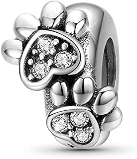 GNOCE Cute Paws Charm Bead Sterling Silver Charm Inlaid with Stones Fit Bracelet/Necklace for Women Girls Wife Daughter