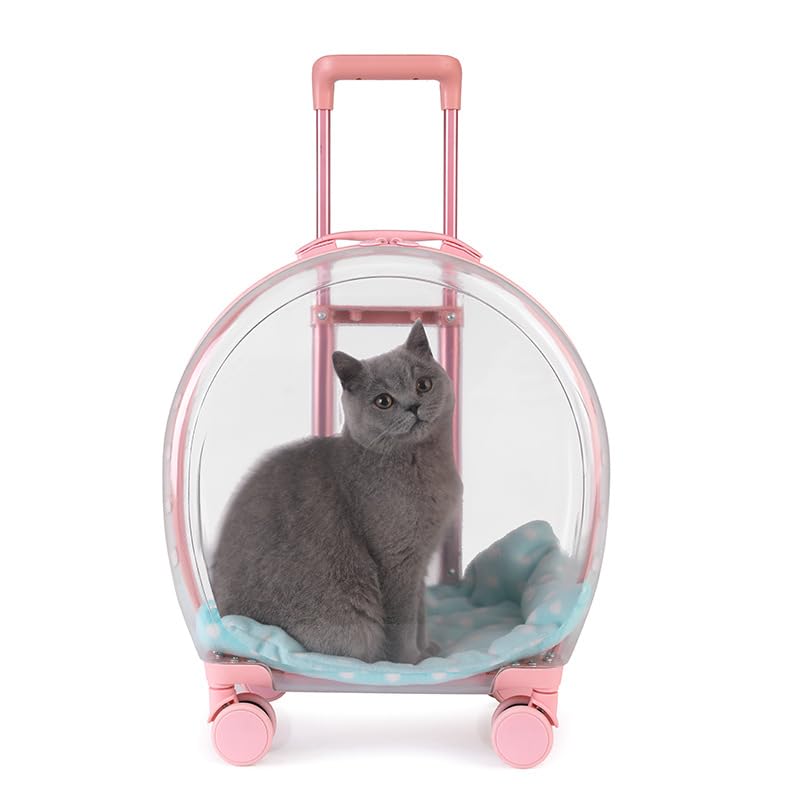Quality Transparent large capacity pet trolley case portable travel bag suitable for cats and dogs under 8kg, allowing your pet to travel with you easily 33 * 42 * 27cm (Pink)