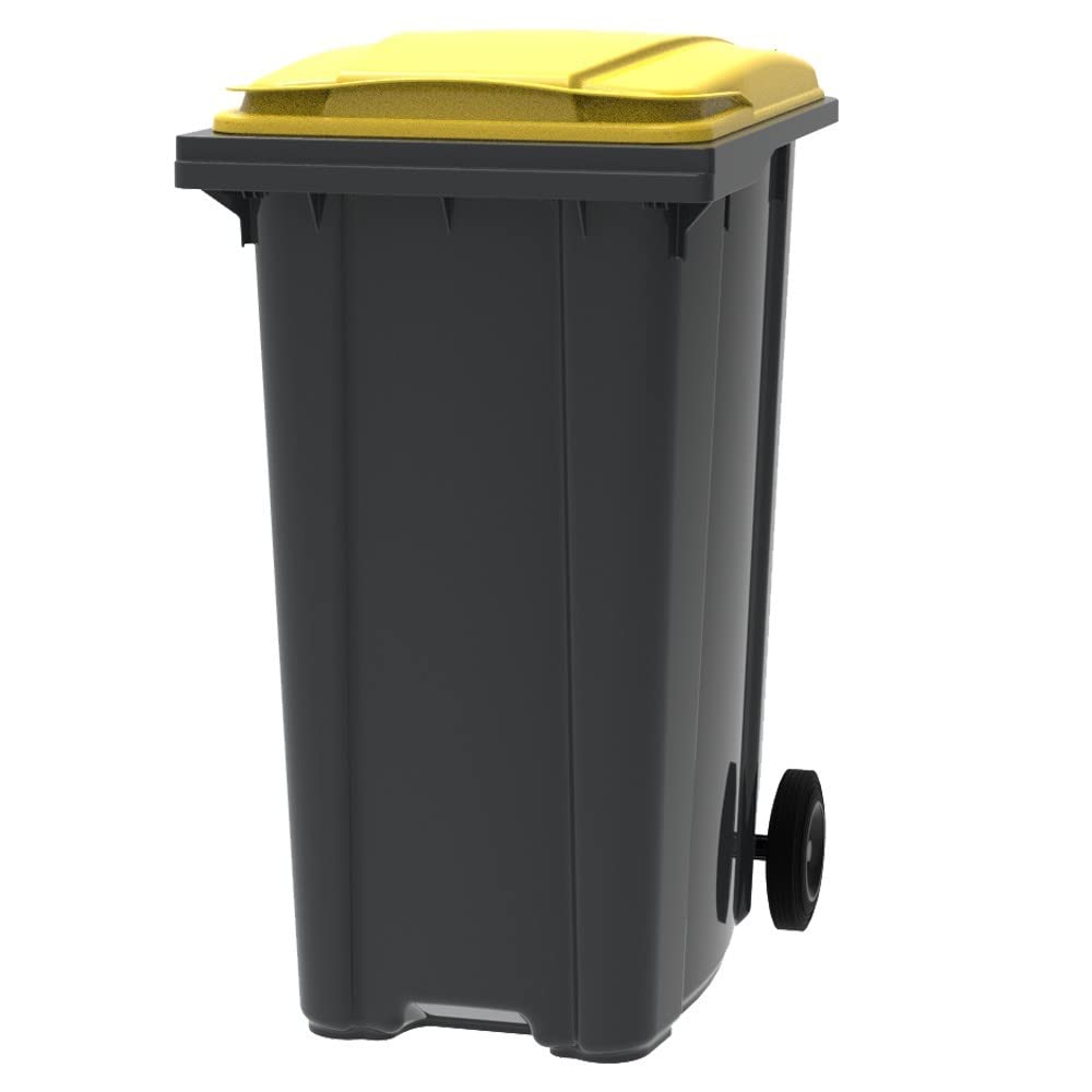 ESE France Conteneur Poubelle à déchets 2 roues - 360L - Robuste et Économique - 100% Recyclé - Gris avec Couvercle Jaune - Fabriqué en France