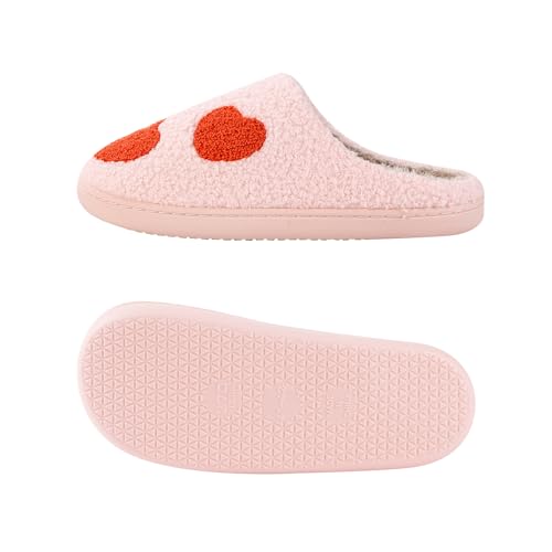 Image of Women's Men's Cute Fuzzy Heart Slippers Memory Foam Fluffy Couple Slippers Cozy House Indoor Outdoor Shoes