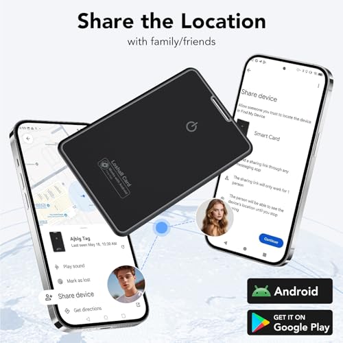 Image of 2 Pack Wallet Tracker Card for Android Bluetooth Tracker Work with Google Find Hub(Android Only), IP68 Waterproof, Item Finder for Bags, Keys, Passport