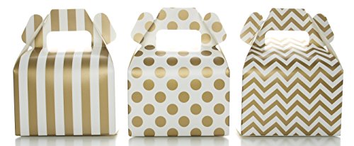 Food With Fashion Gold Candy Favor Box Set (36 Pack) - Striped, Chevron & Polka Dot Party Favor Treat Boxes