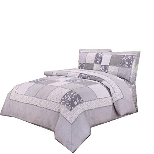Couvre-lit 230x250 cm patchwork violet en coton avec 2 taies d'oreiller pour lit double