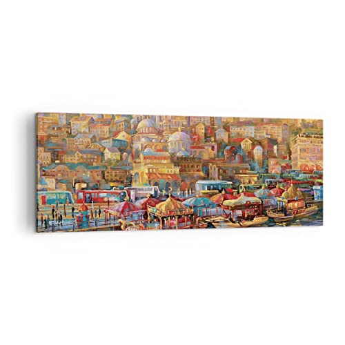 Moderne Impression sur Toile Couleurs Ville Turquie Image Tableau Decoration Murale 140x50cm Deco Cadre Décoration Salon Chambre Panoramique Grand Tableaux...