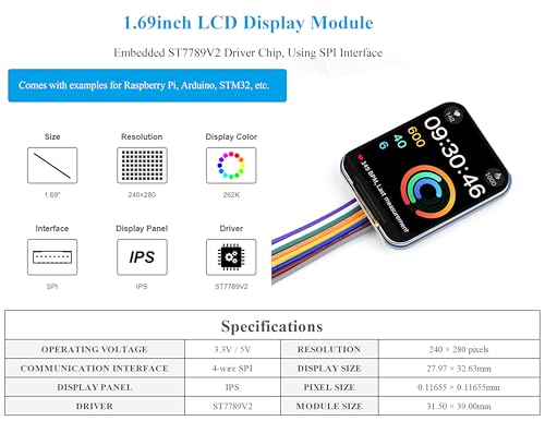 Image of 1.69inch LCD Display Module IPS Display Panel Compatible with Raspberry Pi 5 /4B /3B+ /3B /2B /Zero W /WH /Zero 2 W /Ar-duino / STM32, Embedded ST7789V2 Driver Chip, SPI Interface