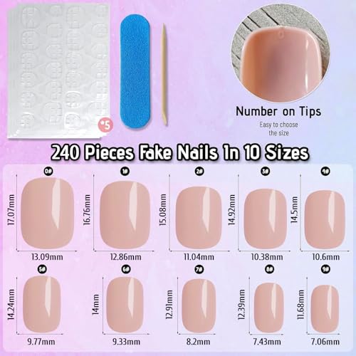 LunarCharm 240 pièces ongles pressés carrés nude rose courts faux ongles couleur chair carrés pour débutants DIY – vue 2