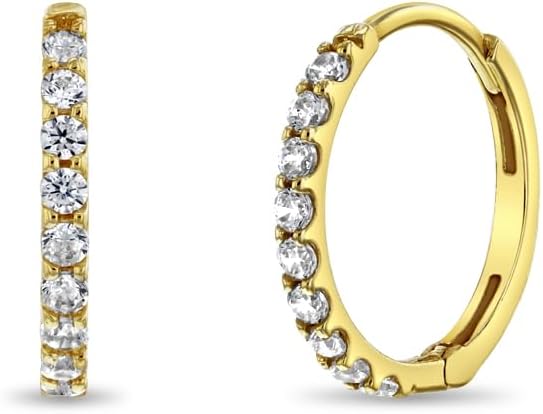14k Yellow Gold Tiny Cubic Zirconia 9mm Hoop Earrings For Toddlers and Girls - Children's Cubic Zirconia Hoop Earrings - Small CZ Hoops For Young Kids