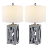 JONATHAN Y JYL1062D-SET2 Stewart 21.5' Wood LED Table Lamp Farmhouse, French Country, Rustic, Bohemian, Bedroom, Living Room, Office, College, Bookcase, Gray (Set of 2)