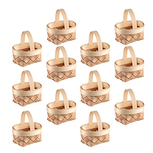 12 Stücke Mini Rattan Korb Miniatur Geschenkbox Geflochtener Blumenkorb Weidenkorb mit Henkel Obstkorb Bügelkorb Hochzeit Streukorb Süßigkeiten Geschenkkorb Blumenkinder Körbchen Tischdeko