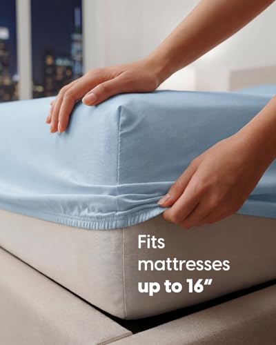 Image of Sleepy Town Split King Size Bed Sheets - 4 Piece - NO Flat Sheet Included - Split King Sheet Set - Soft, Comfy & Cooling - Easy Care - Wrinkle & Fade Free - Brushed Microfiber Bed Sheets (Sky Blue)
