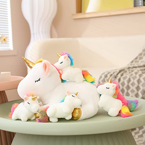Sqeqe Colorful Unicorn Plush Toy With 4 Baby Plush Unicorns In Her Tummy, Stuffed Cotton Plush Animal Toy Gift For Kids #TOP1