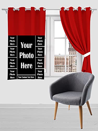 Image of Crush Fabric Photo Personalise Curtains with 8 Eyelet for Living Room Bedroom Home Office 4 x 5 Feet Style 134 (One Pcs) (Red)