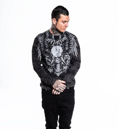 Affliction Men's Long Sleeve T-Shirt, Skull Wing Design, Graphic Print3