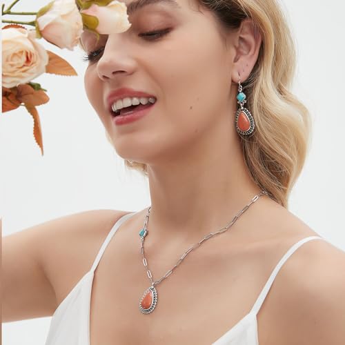 Colloca Orange Spiny Oyster Earrings for Women, Turquoise Orange Teardrop Earrings, Western Bohemian Drop Dangle Earrings, Jewelry Gift box Included4