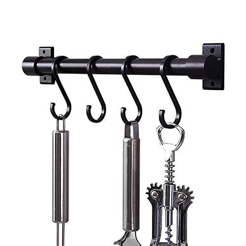 Melairy 30CM Colgador Utensilios Cocina con 5 Ganchos Soporte Utensilios sin Taladro, Estante organizador de utensilios y sartenes Negro