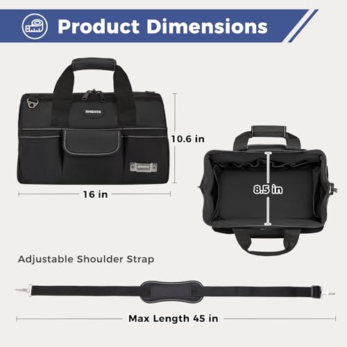 Image of 16-Inch Heavy Duty Tool Bag, 22 Pockets Empty Tool Box Organizer Storage, Soft Large Tote Toolbox Organization Portable Handle Carry Drill Toolbag for Handyman Home DIYer, Dad Men Gifts, Black
