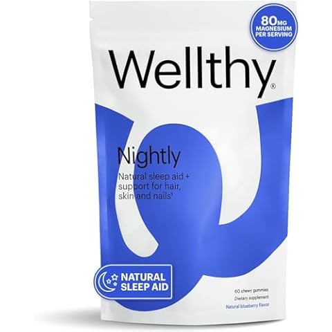 Wellthy Nightly Sleep Aid Gummies for Adults with Melatonin, Magnesium & Valerian Root Sleep Support Gummy to Promote Rest & Relaxation, Supports Hair, Skin & Nails (Blueberry) Cover