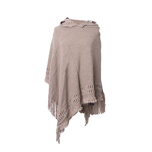 Elonglin Poncho Feminino Capa de Lã Quente Tricotada Folagada Xale com Capuz Casual Elegante para Mu