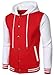 HOOD CREW Hooded Varsity Bomber Jacket Cotton Blend Letterman Hoodie Baseball Jackets for Men Red M