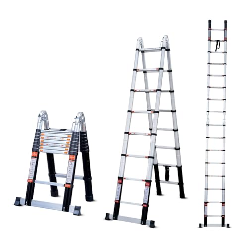 Bathla 16.5 ft A-Type Foldable Aluminium Telescopic Ladder with 16 Steps | Portable & Compact | 2-Year Warranty | Multi-Purpose Ladder for Home, Indus