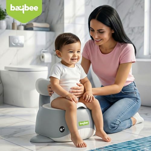 Image of Baybee Dolphin Potty Seat for Kids 2-5 Years | Baby Toilet Seat with Back Support & Anti Slip Base | Portable Potty Training Seat with Grip Handle | Baby Toilet Chair for Kids Boys Girls (Grey)