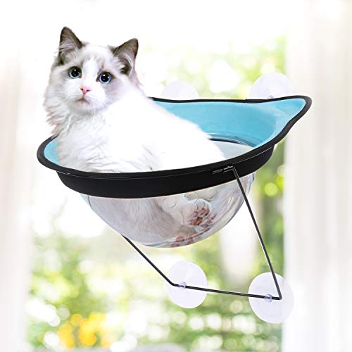 Ovida Cat Hammock Cat Window Perches Cat Window Capsule Bed Safety Kitten Pet Space Saving Seat with Suction Cups, Holds Up to 22 Lbs(Blue)