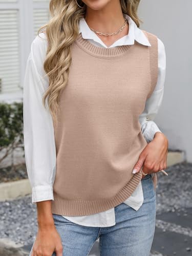 Image of ANRABESS Womens Sweater Vest Summer Sleeveless Crewneck Ribbed Knit Side Button Loose Pullover Tank Tops 2026 Fall Outfits