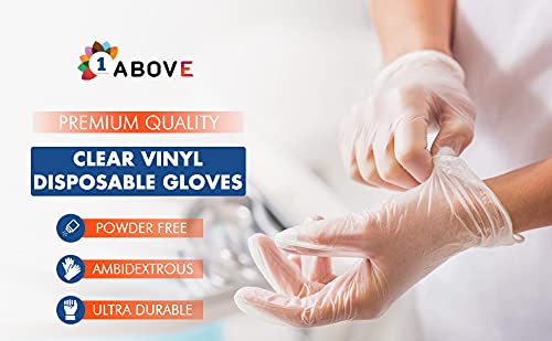 1ABOVE 100 Clear Vinyl Disposable Gloves | Latex | Powder Free | Use For Food, Safety, Cleaning, etc…(Large)