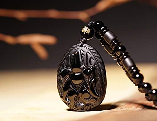 Natural Black Obsidian Beads Necklace Hand-Carved Fox Jade Pendant Fashion Charm Jewellery Amulet for Women Gifts Jewelry