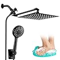 Shower head with Handheld Sprayer Combo, Handheld Shower Head with Foot Scrubber Mat, 10" High Pressure Waterfall Showerhead with 11'' Height/Angle Adjustable Extension Arm- Black