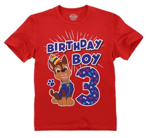 Paw Patrol Chase 3rd Birthday Boy Shirt - Toddler T-Shirt Gift Outfit for Party - Clothes for 3 Year Old Boys 4T Red