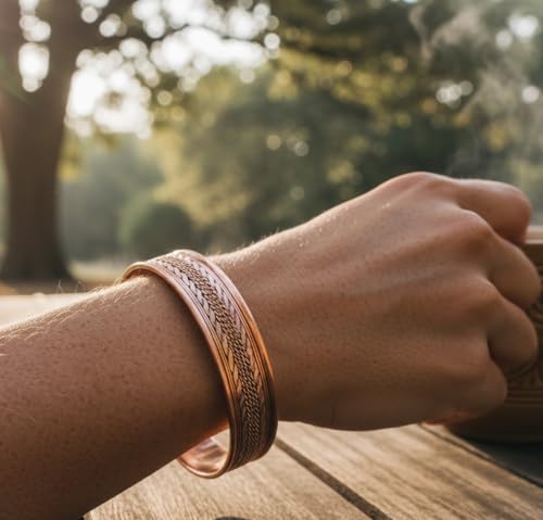 Image of Touchstone copper bracelets | gift for men women |adjustable 100% pure solid real magnetic jewelry | handmade bracelet set combo | rope braided tibetan bangles.