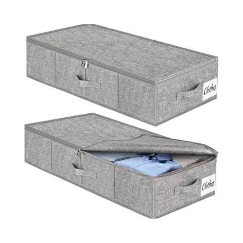 Pack De 2 Organizador Bajo Cama, 85*40*12Cm Caja Bajo Cama Grande Bolsas Para Guardar Ropa Con Mango Reforzado Almacenaje Bajo Cama Tela Caja Organizador Armario Para Guardar Ropa, Edredones, Mantas