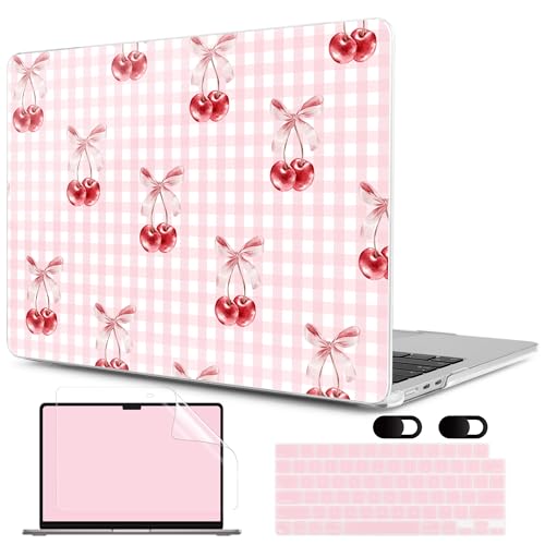 Image of MEEgoodo Case for MacBook Pro 14 inch (M5 /M4 /M3 /M2 /M1) Pro /Max 2026 2025 2024 2023 2021, Case Fit Model A3427 /A3426 /A3434 /A3112 /A3401 /A3185 /A2918 /A2992 /A2779 /A2442,Pink Checkerboard&Cherries