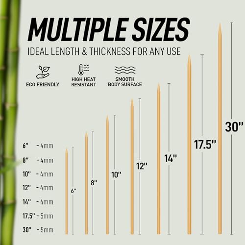 Zulay Kitchen 100-Pack Natural Bamboo Skewers – 6" Durable 4mm Roasting Sticks for BBQ, Grilling, Kabobs, Chocolate Fountain, Fruits & Crafts