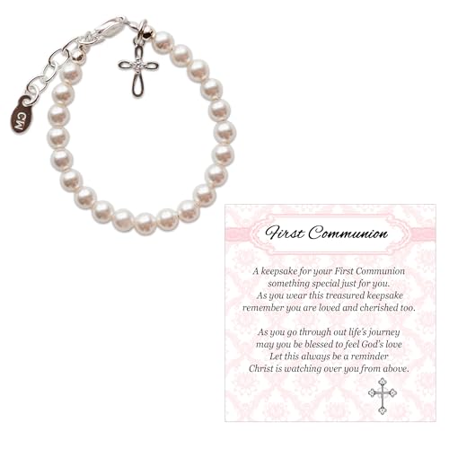 Image of Cherished Moments Girls .925 Sterling Silver and 14K Gold-Plated Cultured or Simulated Pearl Bracelets for First Communion Gifts with Poem and Gift Box