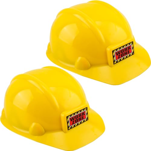 SGBETTER 2 Pcs Kids Plastic Hard Hat Yellow Construction Worker Hat Construction Helmet Toy for Boys Girls Role Play Dress Up Costume Accessories