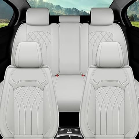 Car Seat Covers Full Set, 5 Seat Covers for Cars, Car Seat Protector Waterproof, Luxury Leather Car Seat Cushion, Car Seat Covers Front Seats and Back Fit for Most Cars (Gray, Full Set) Cover
