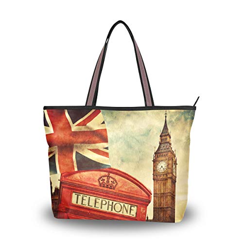 RXYY London Big Ben Union Jack Handtaschen und Geldbörse für Frau Tote Tasche groß Kapazität obenGriff Käufer Schulter Tasche
