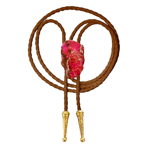 Image of Daisy Del Sol Gemstone Bolo Tie Braided Vegan Faux Leather Natural Stone Gold Handmade Necklace Adjustable Boho Western Jewelry