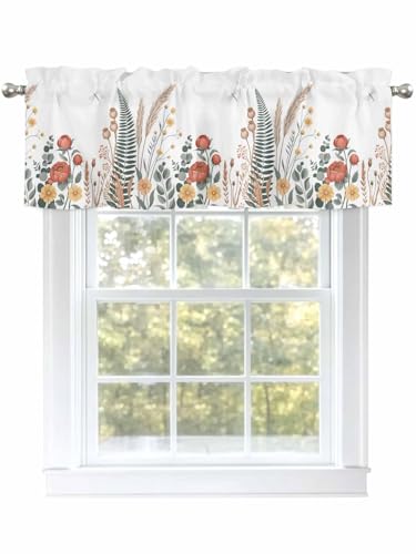 Dexnympq カフェカーテン 小窓用 花 レトロ 水彩画 カーテン おしゃれ 遮像 UVカット 遮熱 目隠し透けにくい ロッドポケット式 洗える キッチン 浴室 トレイ 子供部屋 喫茶店 洗面所 店舗飾り 軽量 1枚入り ?丈41 cm x 幅142