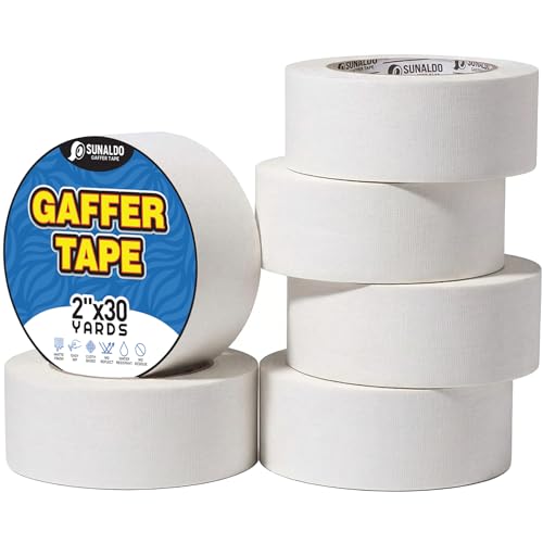 Image of Gaffers Tape Heavy Duty, Easy to Rip, Residue-Free Professional Grade Floor Tape for Electrical Cords, Matte Finish Non Reflective, Weather Resistant (6, White, 2 inch x 30 Yards)