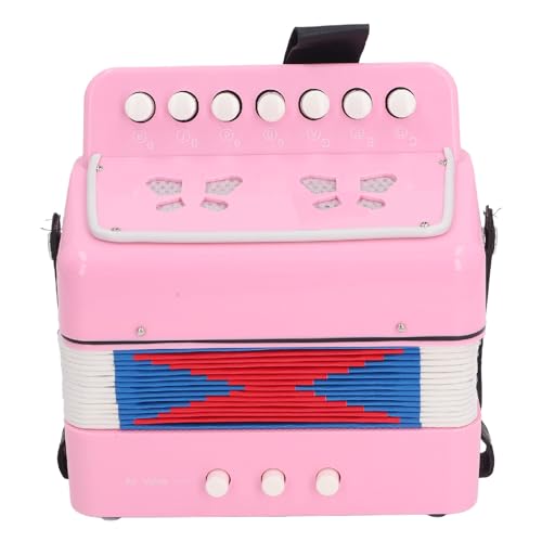 Knopfakkordeon, ABS-Knopfakkordeon für Kinder, 7 Tasten, 2 Bass-Steuerung, Pädagogisches Musikinstrument für Kinder, Anfänger (PINK)