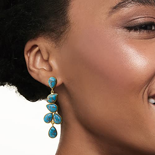 Ross-Simons Turquoise Drop Earrings in 18kt Gold Over Sterling2